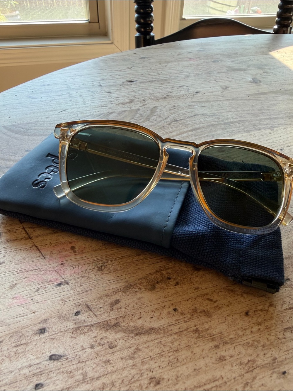 Le Specs Clear Translucent Frame Sunglasses with Green Lenses